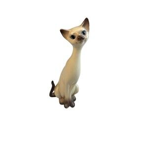 Vintage MCM National Potteries Ceramic Long Neck Siamese Cat Figurine Japan 14"